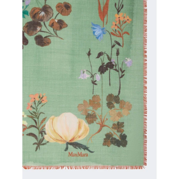 Max Mara Moneta Wool and Silk Square Shawl in Green | Scarves | Coveti