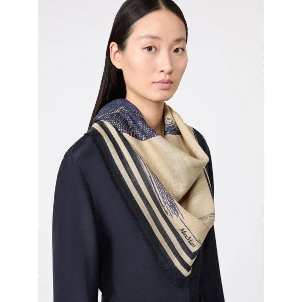 Max Mara Moneta Wool and Silk Square Shawl in Natural | Scarves | Coveti