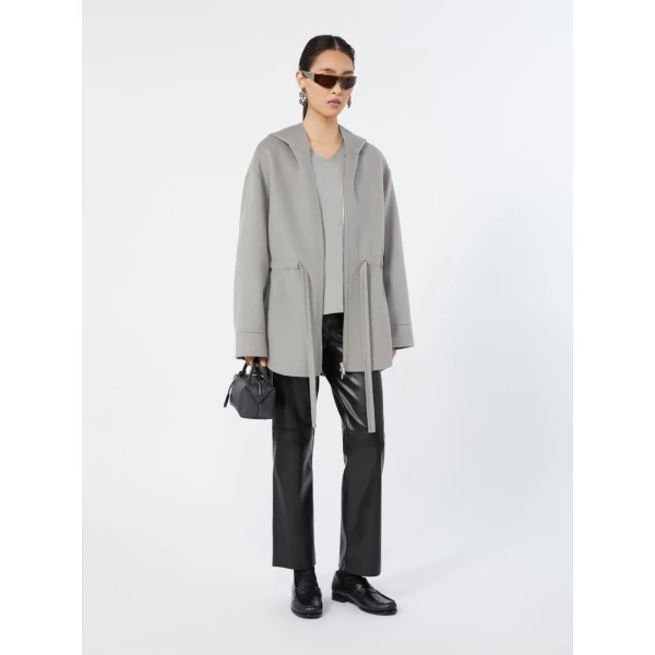 Max Mara Monia Short Hooded Wool Coat in Pearl Grey | Wool Coat | Coveti