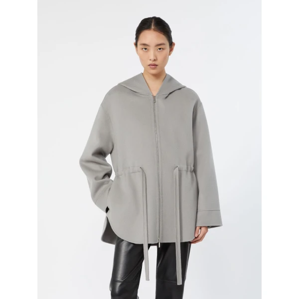 Max Mara Monia Short Hooded Wool Coat in Pearl Grey | Wool Coat | Coveti