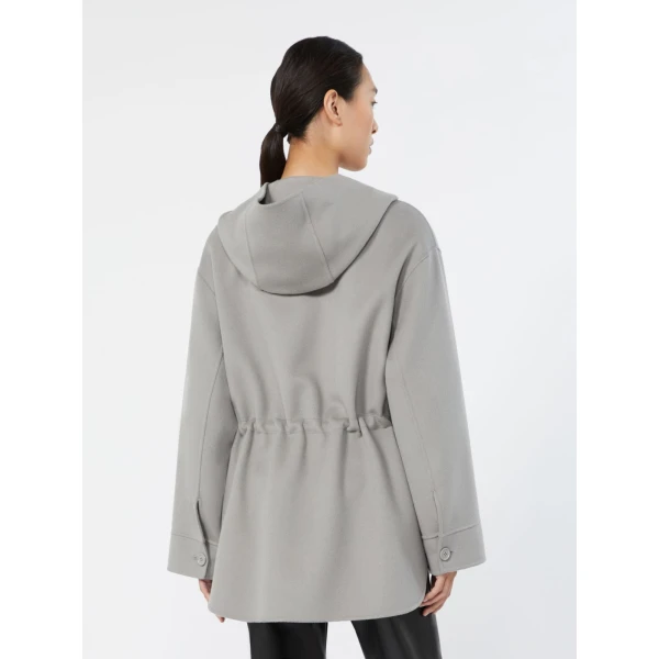 Max Mara Monia Short Hooded Wool Coat in Pearl Grey | Wool Coat | Coveti