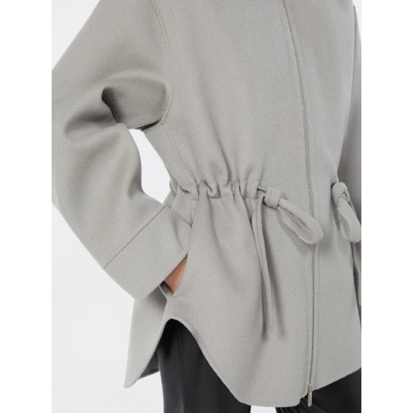 Max Mara Monia Short Hooded Wool Coat in Pearl Grey | Wool Coat | Coveti