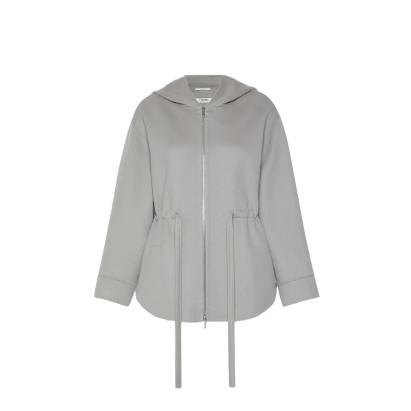 Monia Short Hooded Wool Coat in Pearl Grey