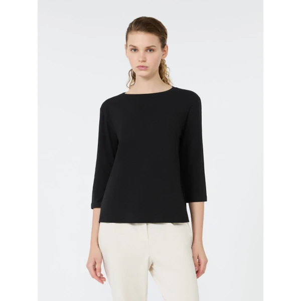 Max Mara Multia Stretch Cotton Boat-Neck T-Shirt in Black | T-shirts | Coveti