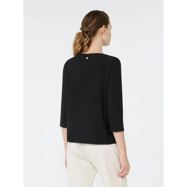 Max Mara Multia Stretch Cotton Boat-Neck T-Shirt in Black | T-shirts | Coveti