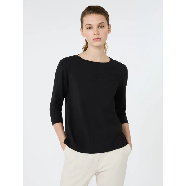 Max Mara Multia Stretch Cotton Boat-Neck T-Shirt in Black | T-shirts | Coveti