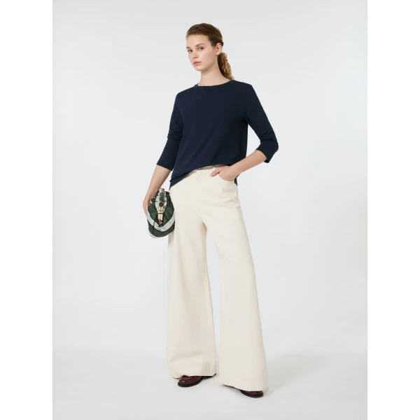 Max Mara Multia Stretch Cotton Boat-Neck T-Shirt in Navy | T-shirts | Coveti