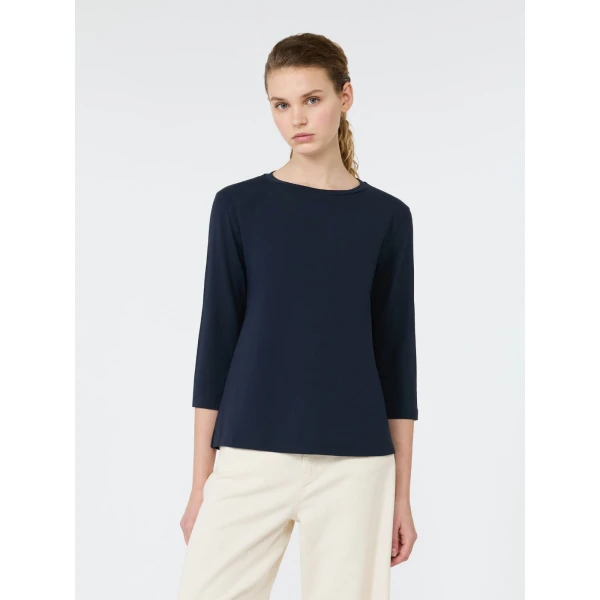 Max Mara Multia Stretch Cotton Boat-Neck T-Shirt in Navy | T-shirts | Coveti