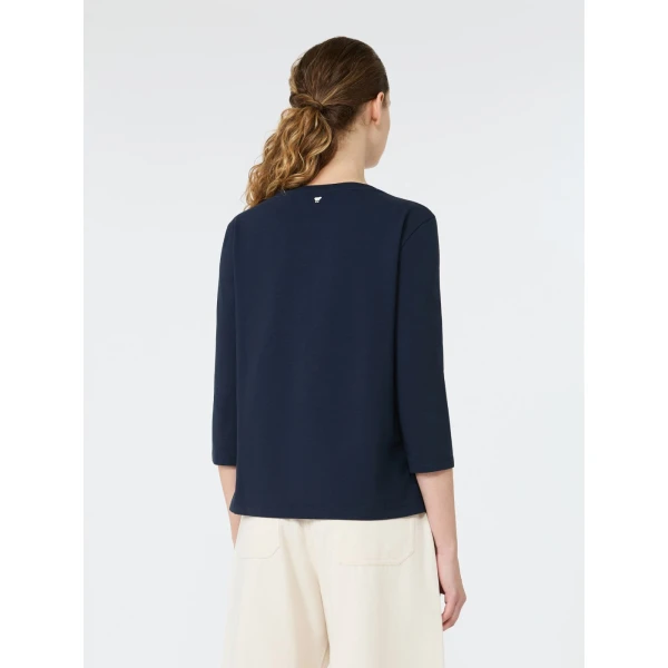 Max Mara Multia Stretch Cotton Boat-Neck T-Shirt in Navy | T-shirts | Coveti