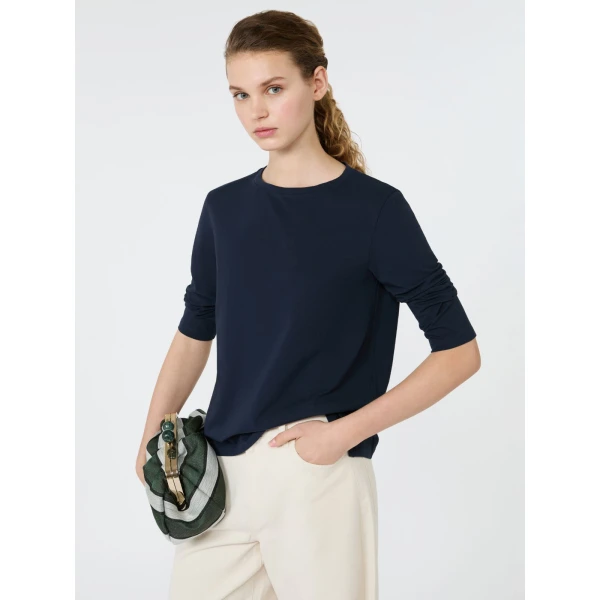 Max Mara Multia Stretch Cotton Boat-Neck T-Shirt in Navy | T-shirts | Coveti