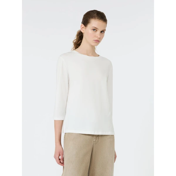 Max Mara Multia Stretch Cotton Boat-Neck T-Shirt in White | T-shirts | Coveti