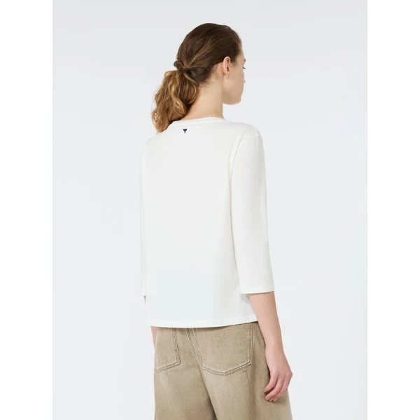 Max Mara Multia Stretch Cotton Boat-Neck T-Shirt in White | T-shirts | Coveti