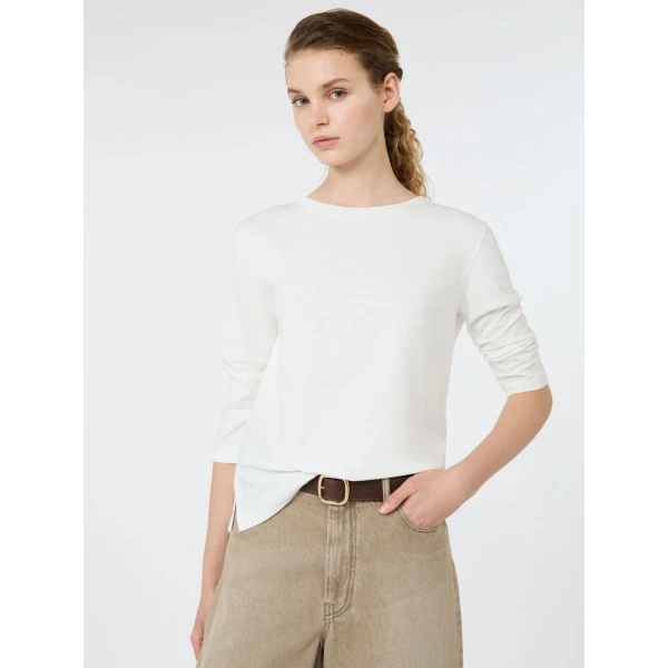 Max Mara Multia Stretch Cotton Boat-Neck T-Shirt in White | T-shirts | Coveti