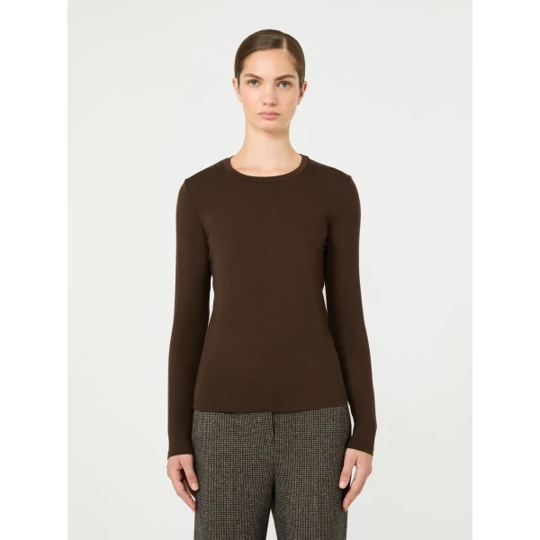Max Mara Multie Stretch Viscose Jersey T-Shirt in Dark Brown | T-shirts | Coveti