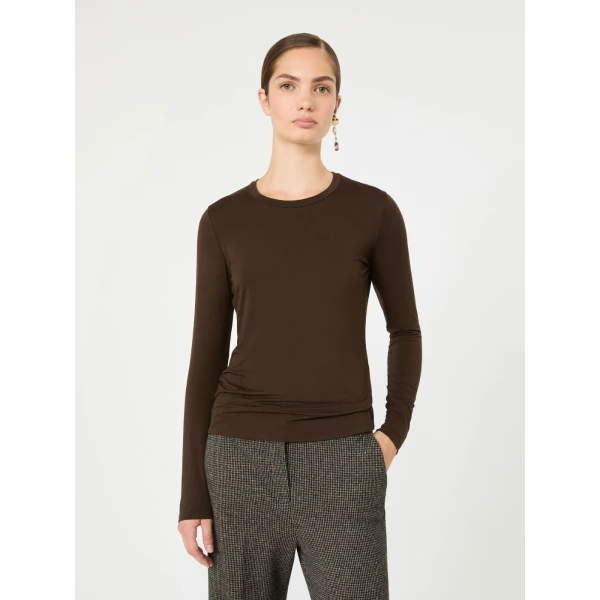Max Mara Multie Stretch Viscose Jersey T-Shirt in Dark Brown | T-shirts | Coveti