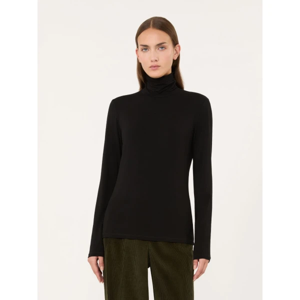 Max Mara Multif Stretch Viscose Jersey Turtleneck Top in Black | Tops | Coveti
