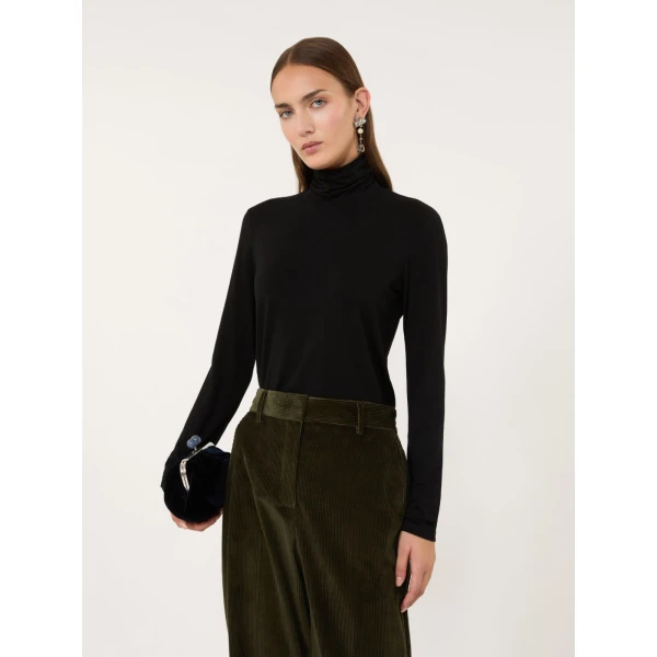 Max Mara Multif Stretch Viscose Jersey Turtleneck Top in Black | Tops | Coveti