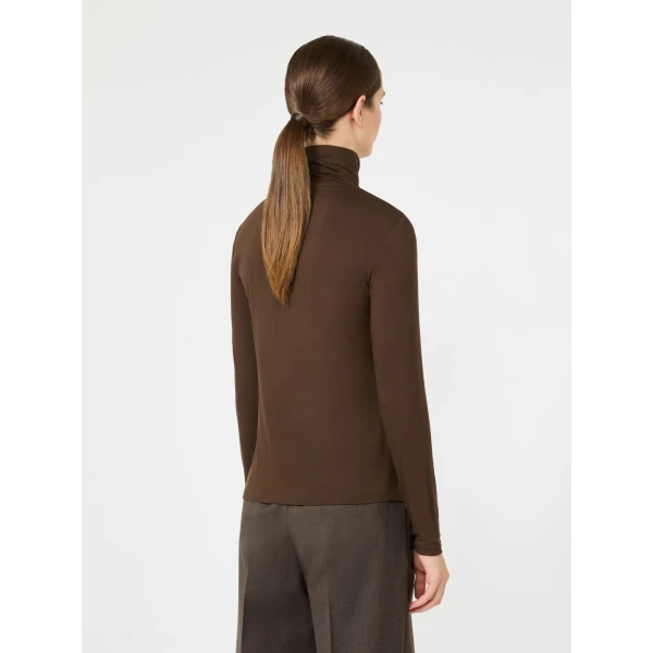 Max Mara Multif Stretch Viscose Jersey Turtleneck Top in Dark Brown | Tops | Coveti