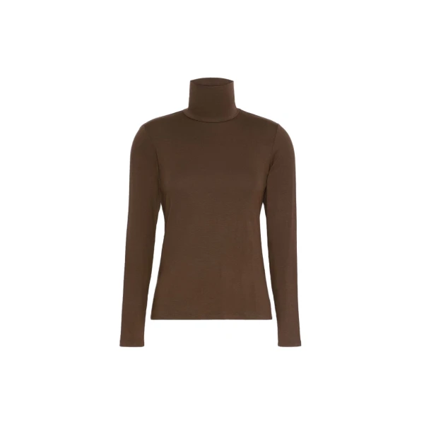 Max Mara Multif Stretch Viscose Jersey Turtleneck Top in Dark Brown | Tops | Coveti