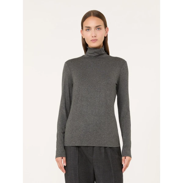 Max Mara Multif Stretch Viscose Jersey Turtleneck Top in Dark Grey | Tops | Coveti