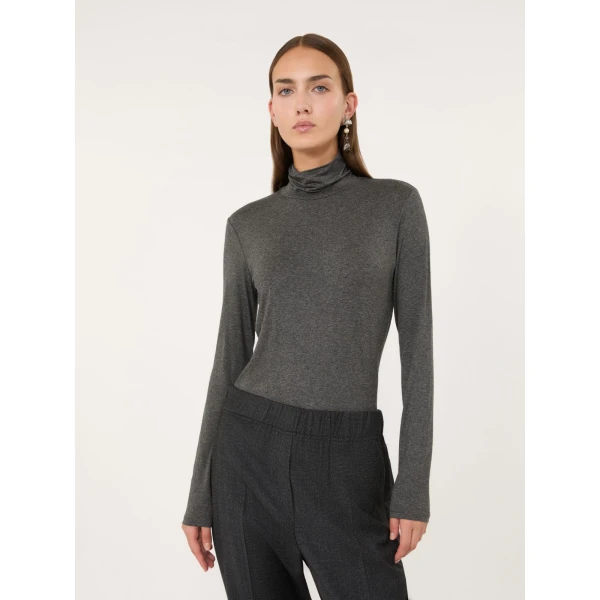 Max Mara Multif Stretch Viscose Jersey Turtleneck Top in Dark Grey | Tops | Coveti