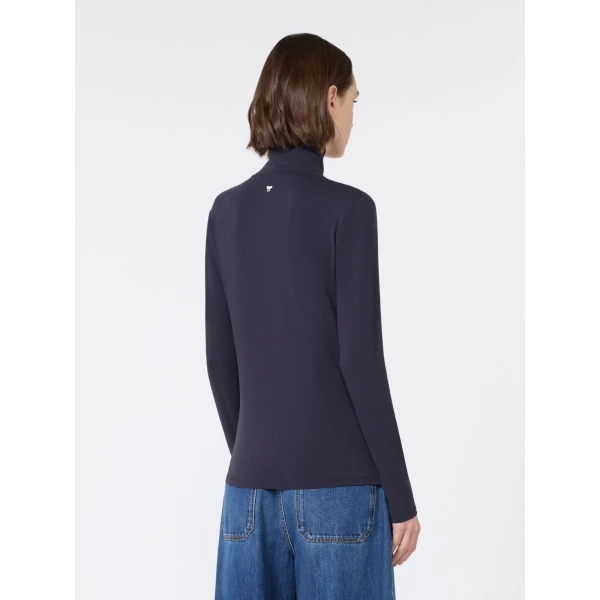 Max Mara Multif Stretch Viscose Jersey Turtleneck Top in Navy | Tops | Coveti