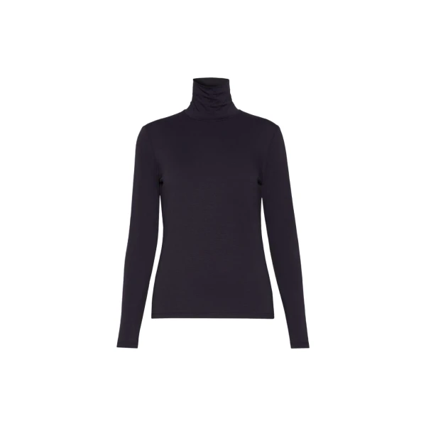 Max Mara Multif Stretch Viscose Jersey Turtleneck Top in Navy | Tops | Coveti