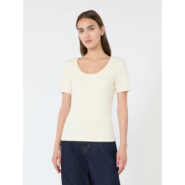 Max Mara Multij Fine Rib-Knit Jersey T-Shirt in Ivory | T-shirts | Coveti