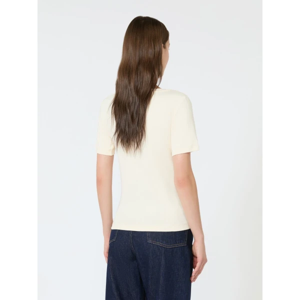 Max Mara Multij Fine Rib-Knit Jersey T-Shirt in Ivory | T-shirts | Coveti