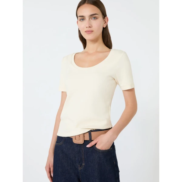 Max Mara Multij Fine Rib-Knit Jersey T-Shirt in Ivory | T-shirts | Coveti