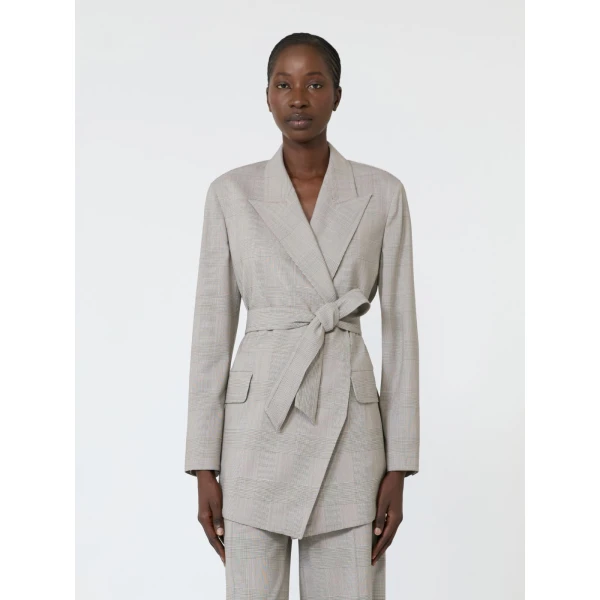 Max Mara Nasello Glen Plaid Wool Robe Coat in Olive Green | Wool Coat | Coveti