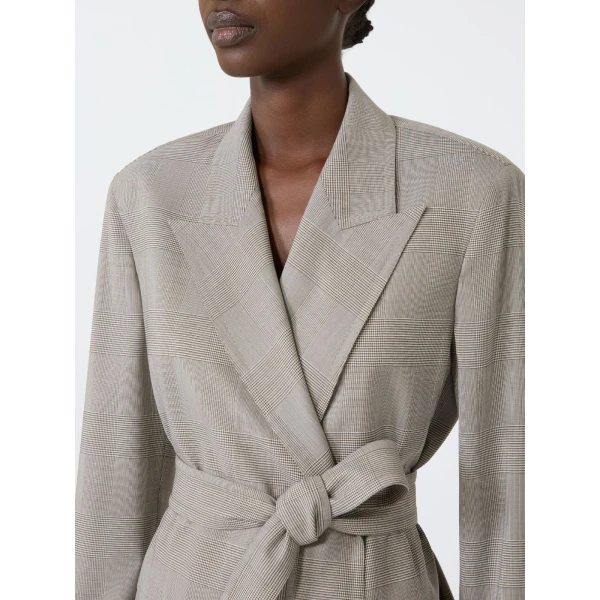 Max Mara Nasello Glen Plaid Wool Robe Coat in Olive Green | Wool Coat | Coveti