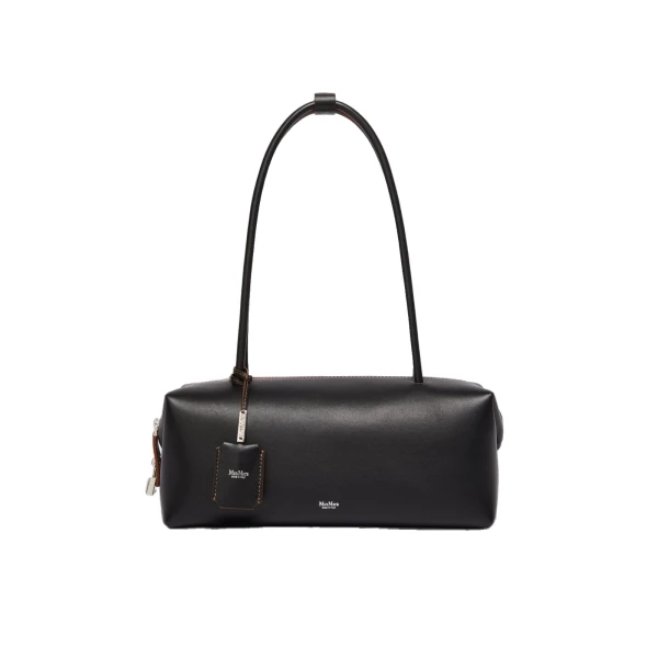 Natural Leather Bowler Bag in Black