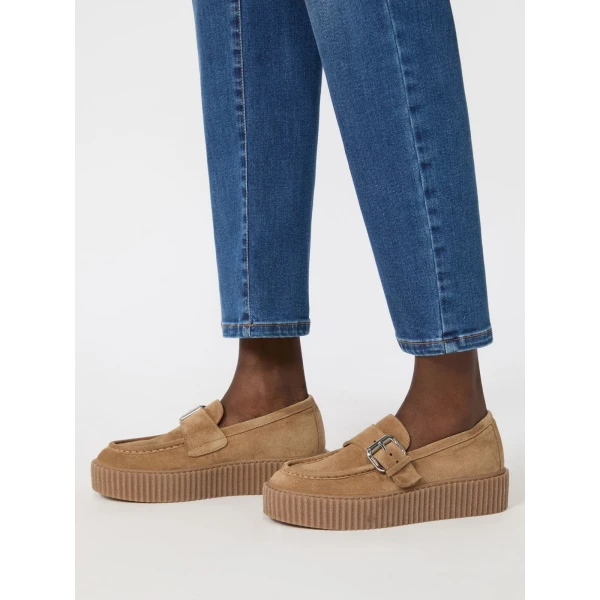 Max Mara Navetta Split Leather Loafers in Honey | Loafers | Coveti