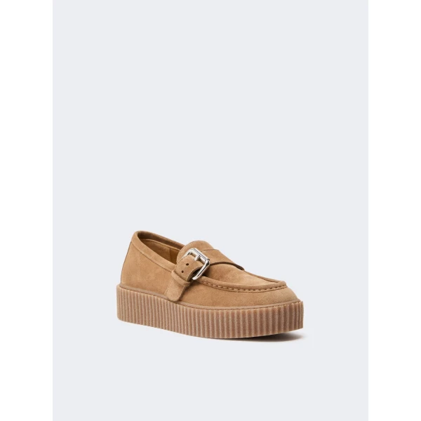 Max Mara Navetta Split Leather Loafers in Honey | Loafers | Coveti