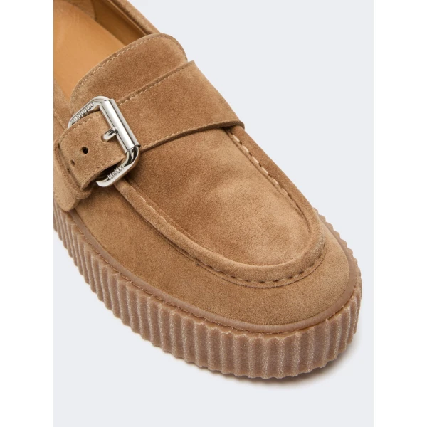 Max Mara Navetta Split Leather Loafers in Honey | Loafers | Coveti