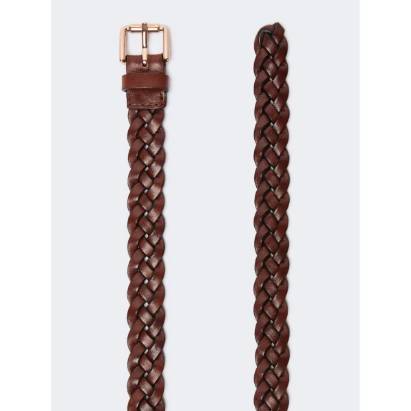 Max Mara Navetta Woven Leather Belt in Amber Brown | Belts | Coveti