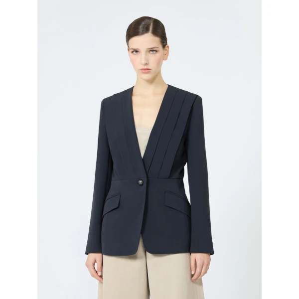 Max Mara Navile Single-Breasted Compact Cady Jacket in Midnight Blue | Blazers | Coveti