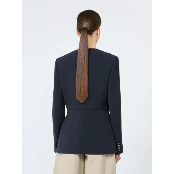 Max Mara Navile Single-Breasted Compact Cady Jacket in Midnight Blue | Blazers | Coveti