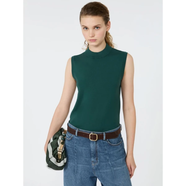 Max Mara Nazione Sleeveless Stretch Viscose Jumper in Green | Sweaters | Coveti