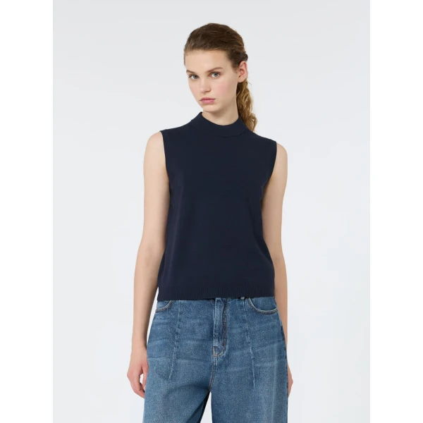 Max Mara Nazione Sleeveless Stretch Viscose Jumper in Navy | Sweaters | Coveti