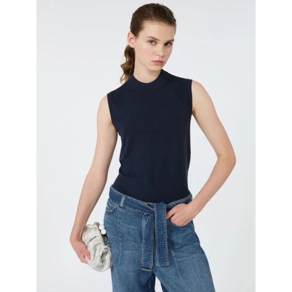 Max Mara Nazione Sleeveless Stretch Viscose Jumper in Navy | Sweaters | Coveti