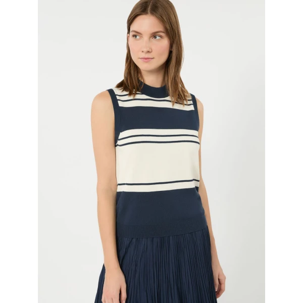 Max Mara Nazione Sleeveless Stretch Viscose Jumper in Navy Style 2 | Sweaters | Coveti