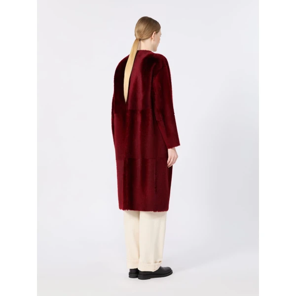 Max Mara Nebbia Sheepskin Midi Coat in Bordeaux | Fur Coats | Coveti