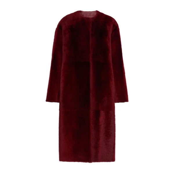 Max Mara Nebbia Sheepskin Midi Coat in Bordeaux | Fur Coats | Coveti