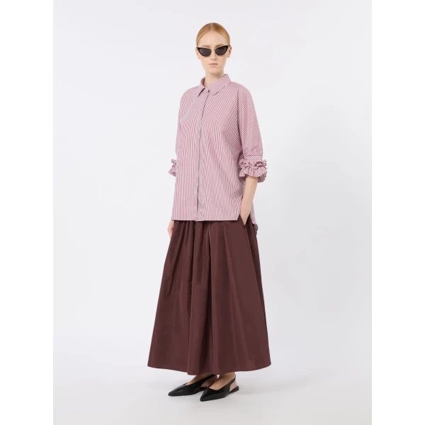 Max Mara Nebbie Cotton Poplin Ruffle-Sleeve Shirt in Bordeaux | Shirts | Coveti