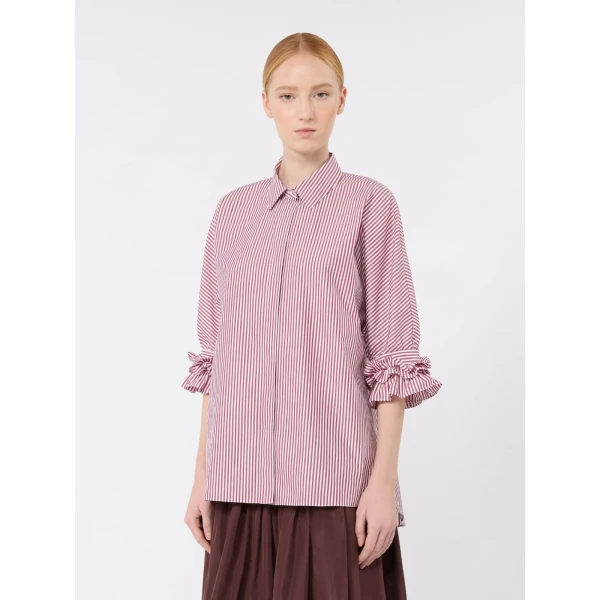 Max Mara Nebbie Cotton Poplin Ruffle-Sleeve Shirt in Bordeaux | Shirts | Coveti