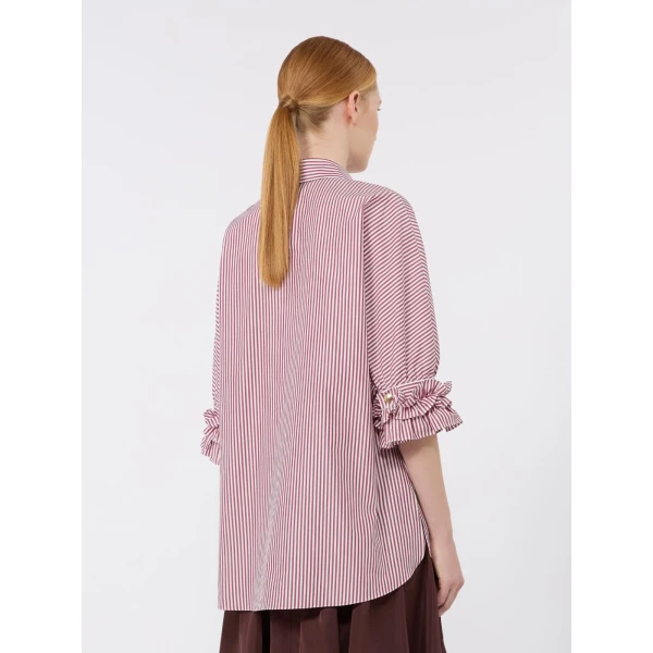 Max Mara Nebbie Cotton Poplin Ruffle-Sleeve Shirt in Bordeaux | Shirts | Coveti