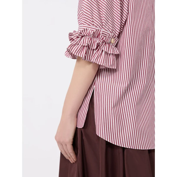 Max Mara Nebbie Cotton Poplin Ruffle-Sleeve Shirt in Bordeaux | Shirts | Coveti