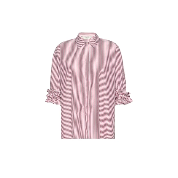 Max Mara Nebbie Cotton Poplin Ruffle-Sleeve Shirt in Bordeaux | Shirts | Coveti